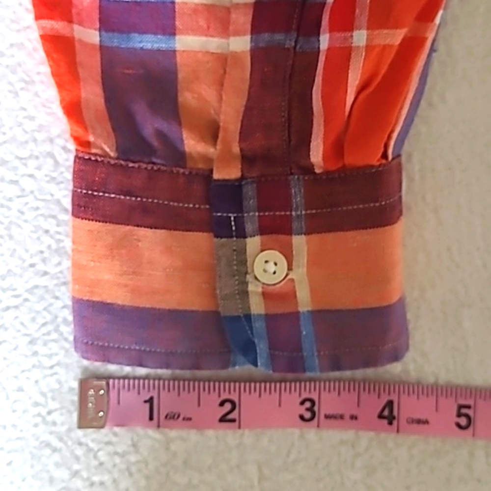 Lauren Ralph Lauren Plaid Linen Shirt. Size Large. Orange/Blue. Western Cowgirl. - Picture 10 of 16